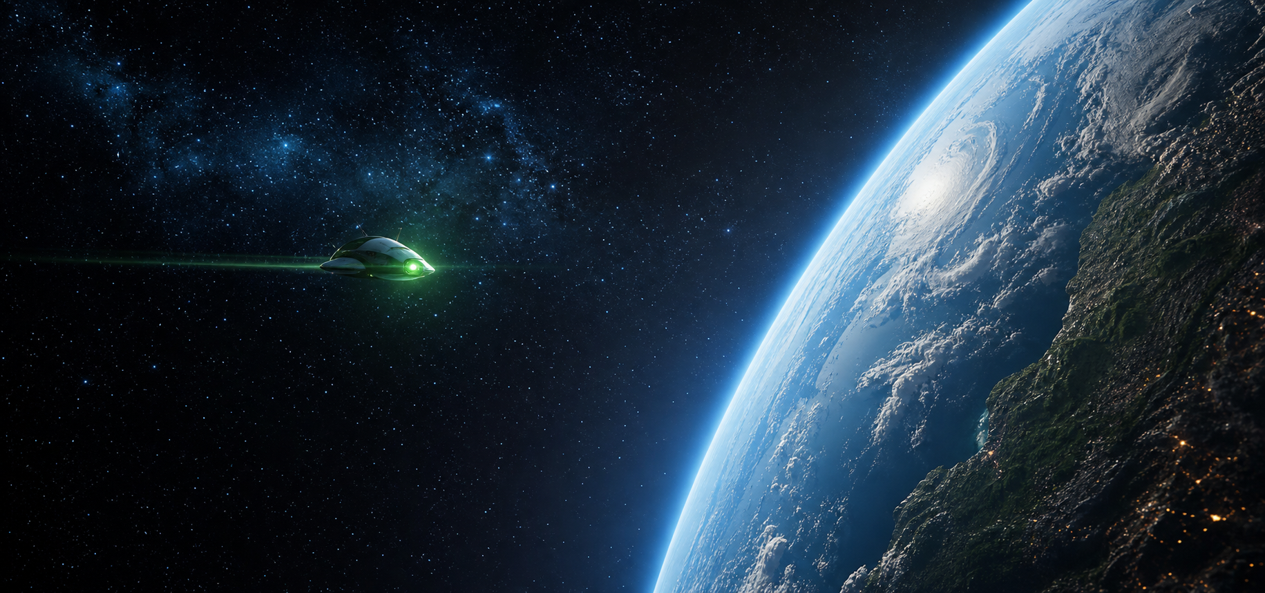A distant Wise Alf spacecraft approaching Earth from space